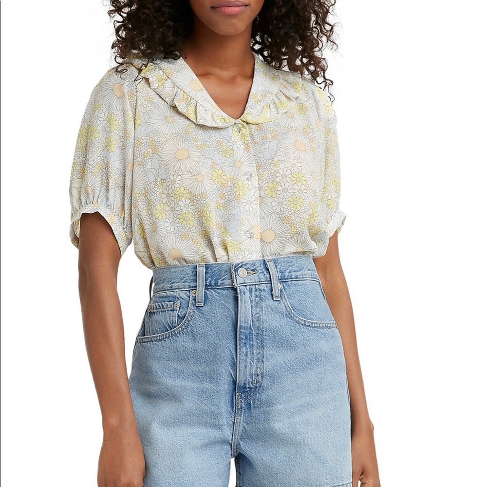 Levi Cory Wide-Collar Button Front Top